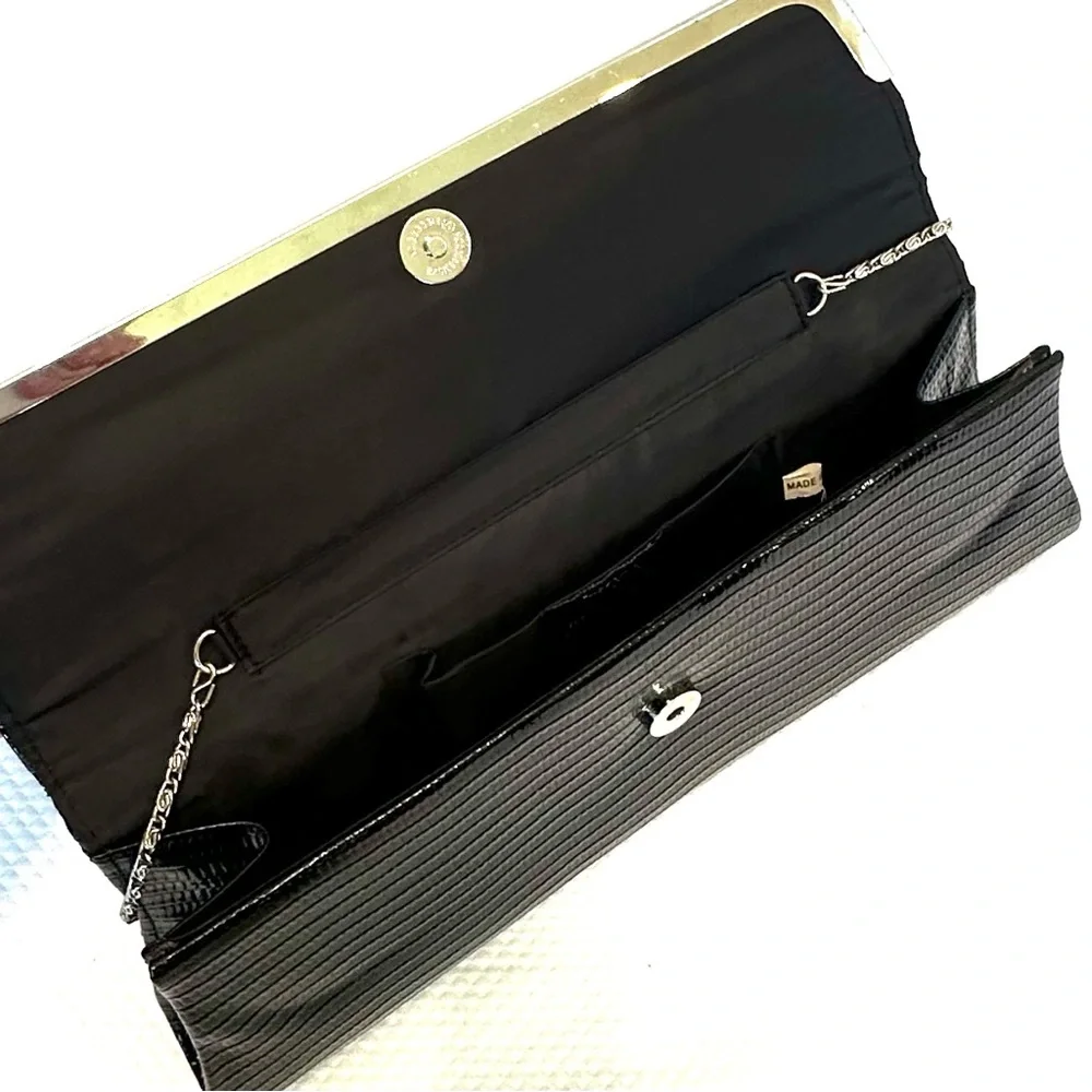 Vintage Retro Envelope Black‎ Y2K East West Textured Patent Clutch Shoulder Bag